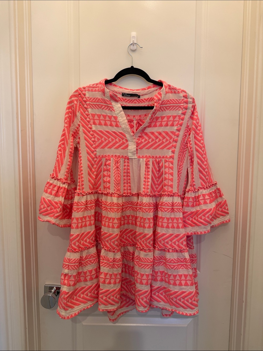 Devotion TWINS Coral & Cream Embroidered Tiered Tunic Dress